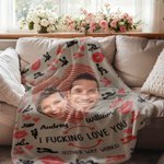 Personalized Couple Photos Heart Fingerprint Kiss Soft Throw Blanket with Name Home Decor Birthday  Valentine's Day Gift for Couple