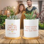 Personalised Sometime I Wet My Plants Ceramic Name Plant Pot with Text and Bamboo Base Desk Decor Birthday Gift for Plant Lovers