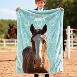 Personalizado pintado caballo foto herradura impresión suave manta con nombre decoración del hogar regalo de cumpleaños para los amantes del caballo amigos de la familia