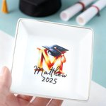 Personalized Graduation Cap Initial Ceramic Trinket Jewelry Dish with Name and Year Birthday Graduation Gift for Graduates