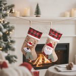 Gepersonaliseerde 3D Sneeuwpop Kerstman en IJsbeer Kerstsok met Geborduurde Naam Huisdecoratie Kerstcadeau voor Kinderen Vrienden en Familie