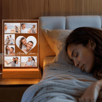 Personalised Heart 5-9 Photos Acrylic LED Night Light with Name and Wooden Base Home Decor Valentine's Day Anniversary Gift for Couple