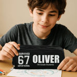 Personalized I Survived 67 Days of School Pencil Case with Name and Class Back to School Birthday Gift for Boys Girls