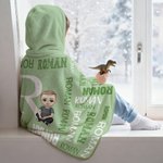 Personalized Cartoon Character Word Cloud Soft Hooded Blanket with Initial and Names Home Decor Birthday Anniversary Gift for Family Kids