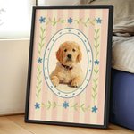 Personalised Watercolour and Coloured Pencil Style Pet Portrait Photo Canvas Painting with Name Home Decor Pet Birthday Gift for Pet Lovers Owners