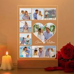 Personalised Heart 5-9 Photos Acrylic LED Night Light with Name and Wooden Base Home Decor Valentine's Day Anniversary Gift for Couple