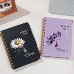 Personalized Birth Flower Gemstone 2026 Planner Spiral A5 Notebook with Name and Weekly Monthly Planner Pages Daily Use Birthday Gift for Students