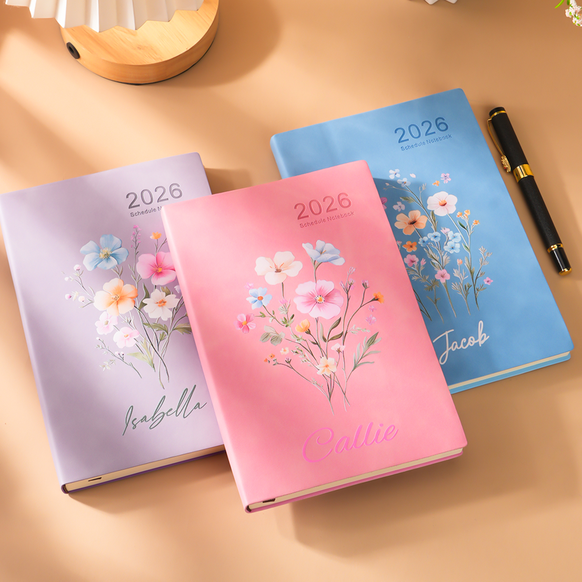 Agenda 2026 A5 personnalisé avec fleurs sauvages et nom carnet de planification - Cadeau anniversaire pour amis et étudiants