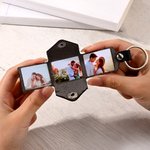 Personalized 3 Family Photos Album PU Leather Keychain with Engraved Text Birthday Father's Day Anniversary Gift for Dad Husband