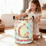 Personalized Cartoon Forest Animal Laundry Storage Basket with Name and Initial Daily Use Birthday Gift for Friend Family