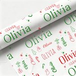 Personalized Snowman Reindeer Candy Cane Wrapping Paper with Name Christmas DIY Craft Packaging Gift for Family Kids
