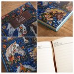 Personalised Faux Embroidered Horse Chicken Cow Flower Denim Journal Notebook with Text and 100 Lined Pages Daily Use Birthday Gift for Women