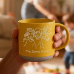 Personalized Line Art Photo Portrait 12 oz Ceramic Coffee Mug with Handle and Text Daily Use Birthday Gift for Family Friends