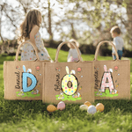 Personalized Cute Polka Dot Easter Egg Bunny Ear Initial Jute Tote Bag with Name Easter Party Favor Gift for Kids