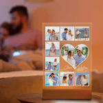 Personalised Heart 5-9 Photos Acrylic LED Night Light with Name and Wooden Base Home Decor Valentine's Day Anniversary Gift for Couple