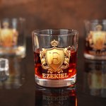 Personalised Golden Badge Initial Name 10 oz Rock Whiskey Glass Old Fashioned Birthday Gift for Man Bartender Whiskey Enthusiast