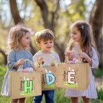 Personalized Cute Polka Dot Easter Egg Bunny Ear Initial Jute Tote Bag with Name Easter Party Favor Gift for Kids