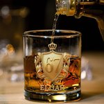 Personalised Golden Badge Funny 67 Design 10 oz Rock Whiskey Glass with Name Old Fashioned Birthday Gift for Man Bartender Whiskey Enthusiast