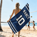 Personalised Multicolour Stripes Sporty Quick Dry Oversized Beach Towel with Name and Number Game Day Swimming Pool Gift for Sports Lovers Teammates