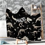 Gepersonaliseerde Dinosaurus Fossiel Zachte Deken met Kap met Naam Dagelijks Gebruik Verjaardagscadeau voor Kinderen Tieners Jongens