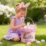 Personalizado lindo conejito de camuflaje Flor Plaid Cesta de Pascua con el nombre de Pascua Huevo Hunt Pascua Regalo para Niños Niñas