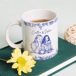 Gepersonaliseerde Retro Pen Tekening Stijl Bloemen Foto 11 oz 15 oz Keramische Mok met Tekst Dagelijks Gebruik Verjaardagscadeau voor Vrienden Besties