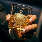 Personalised Golden Badge Funny 67 Design 10 oz Rock Whiskey Glass with Name Old Fashioned Birthday Gift for Man Bartender Whiskey Enthusiast