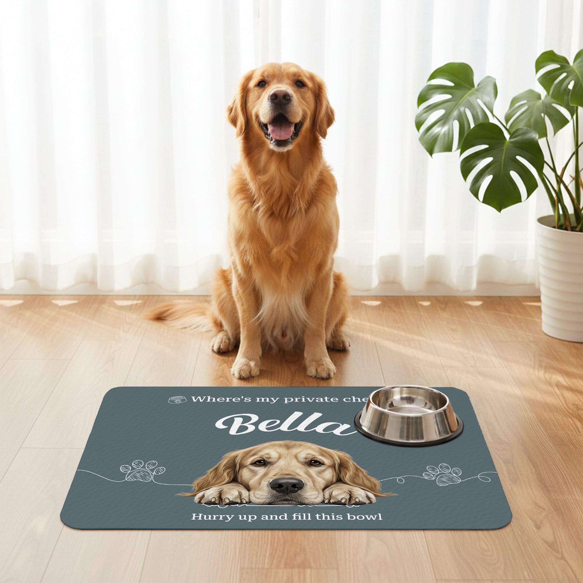 Tapis d'alimentation personnalisé pour chien avec nom et support en caoutchouc Fournitures pour animaux de compagnie Cadeau d'anniversaire pour les propriétaires de chiens
