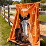 Personalizado pintado caballo foto herradura impresión suave manta con nombre decoración del hogar regalo de cumpleaños para los amantes del caballo amigos de la familia