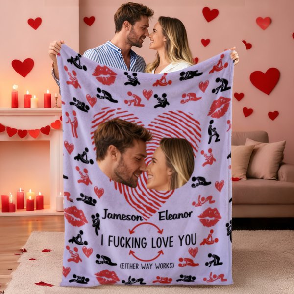 Personalized Couple Photos Heart Fingerprint Kiss Soft Throw Blanket with Name Home Decor Birthday  Valentine's Day Gift for Couple