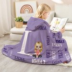 Personalized Cartoon Character Word Cloud Soft Hooded Blanket with Initial and Names Home Decor Birthday Anniversary Gift for Family Kids