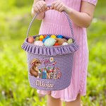 Personalizado lindo conejito de camuflaje Flor Plaid Cesta de Pascua con el nombre de Pascua Huevo Hunt Pascua Regalo para Niños Niñas