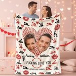 Personalized Couple Photos Heart Fingerprint Kiss Soft Throw Blanket with Name Home Decor Birthday  Valentine's Day Gift for Couple