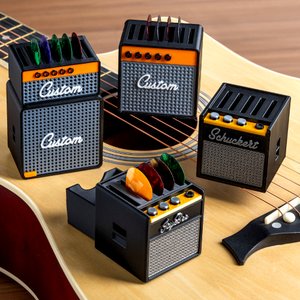 Caja de almacenamiento de púas personalizada con forma de amplificador retro impresa en 3D y nombre regalo de cumpleaños para músico y guitarrista