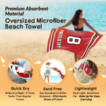 Personalised Multicolour Stripes Sporty Quick Dry Oversized Beach Towel with Name and Number Game Day Swimming Pool Gift for Sports Lovers Teammates