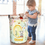 Personalized Cartoon Forest Animal Laundry Storage Basket with Name and Initial Daily Use Birthday Gift for Friend Family