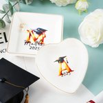 Personalized Graduation Cap Initial Ceramic Trinket Jewelry Dish with Name and Year Birthday Graduation Gift for Graduates