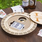 Personalized Engraved Monogram Wooden Cribbage Board Set with 4 Tracks and 16 Pegs Travel Party Game Birthday Gift for Cribbage Lovers