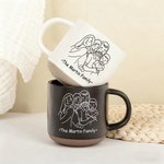 Personalized Line Art Photo Portrait 12 oz Ceramic Coffee Mug with Handle and Text Daily Use Birthday Gift for Family Friends