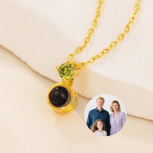 Personalized Birthstone Photo Projection Necklace Dainty Jewellery Anniversary Birthday Memorial Gift for Women