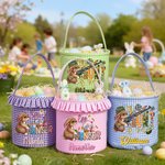 Personalizado lindo conejito de camuflaje Flor Plaid Cesta de Pascua con el nombre de Pascua Huevo Hunt Pascua Regalo para Niños Niñas