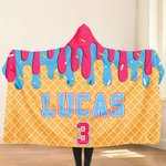 Personalised Multi-Style Ice Cream Baseball Soft Throw Hooded Blanket with Name and Number Birthday Gift for Teen Athlete Coach