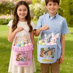 Personalizado lindo conejito de camuflaje Flor Plaid Cesta de Pascua con el nombre de Pascua Huevo Hunt Pascua Regalo para Niños Niñas