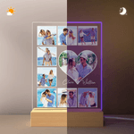 Personalised Heart 5-9 Photos Acrylic LED Night Light with Name and Wooden Base Home Decor Valentine's Day Anniversary Gift for Couple