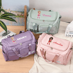 Personalised Cartoon Sporty Girl Character Multi-Compartment Travel Bag with Name and Shoulder Strap Travel Birthday Gift for Women Sport Lovers