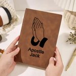 Personalized Praying Hands of God A5 Leather Notebook with Name Church Study Birthday Religious Gift for Christians