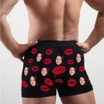 Personalized Funny Face Photo Red Lips Boxer Brief Men's Underwear with Name Valentine's Day Anniversary Gift for Men