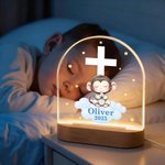 Personalised Cross Initial Star Praying Animal Acrylic LED Night Light with Name and Wooden Base Baptism Birthday Gift for Kids