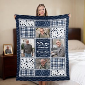 Gepersonaliseerde Zachte Plaid Deken met Fotocollage en Troostende Boodschap Woondecoratie Herdenkingscadeau voor Familie en Vrienden