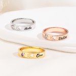 Personalized Paw Print Birthstone Sterling Silver Ring with Engraved Name Memorial Jewellery Pet Loss Sympathy Gift for Women Cat Dog Moms